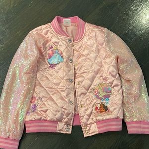 Pre-Loved Pink sequin Disney princess jacket. Size 7/8